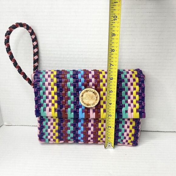 Maria Victoria Wristlet Clutch PVC Plastic Straw Multicolor Handcrafted Mexico - Picture 4 of 11